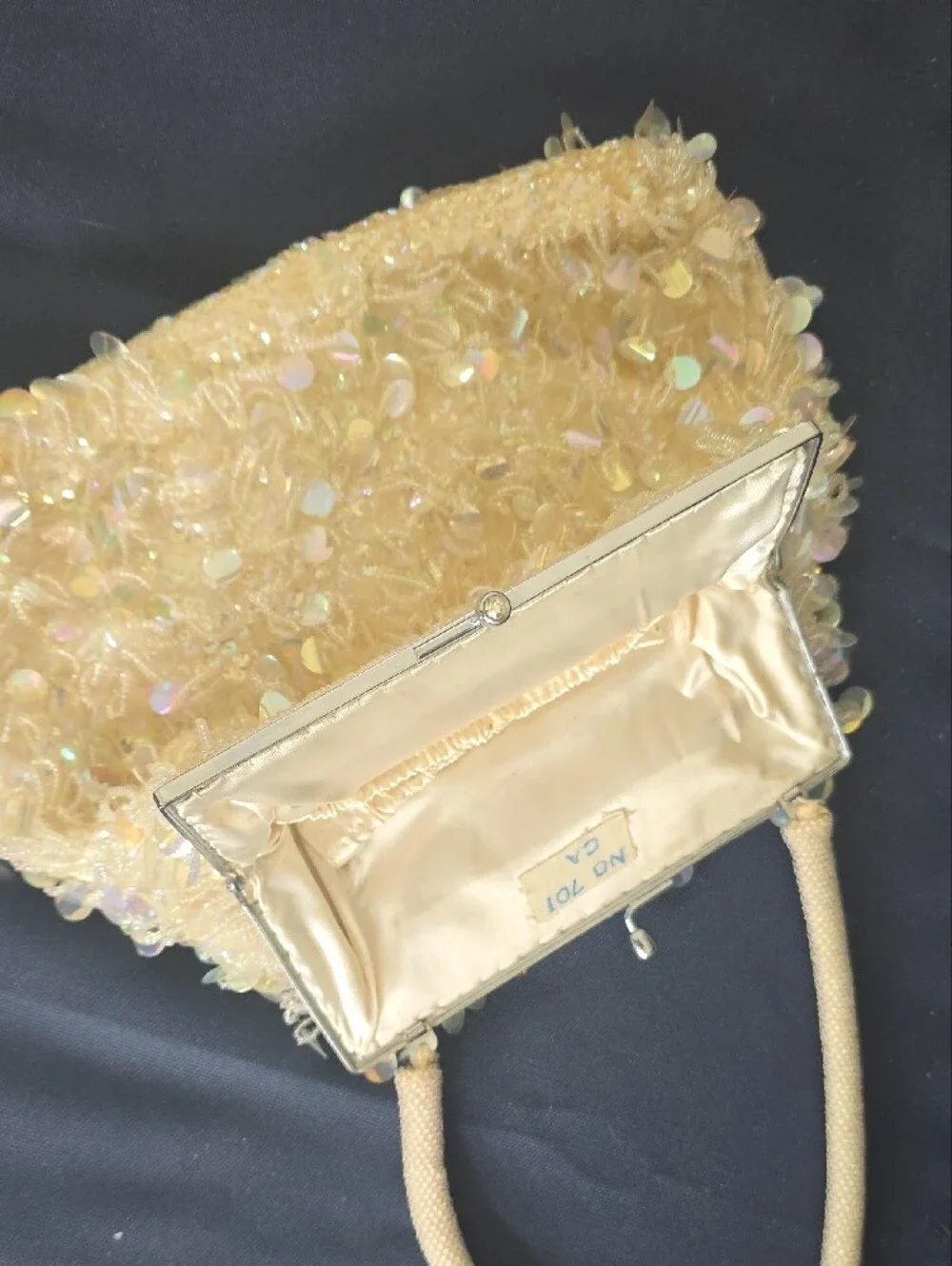 Cream Sequin Beaded Women's Handbag